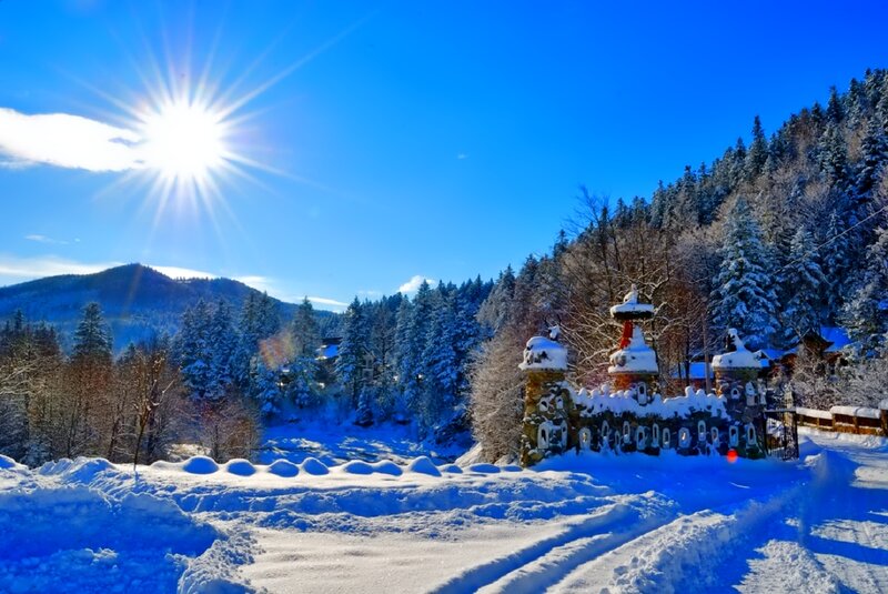 Snow-covered Castle Entrance