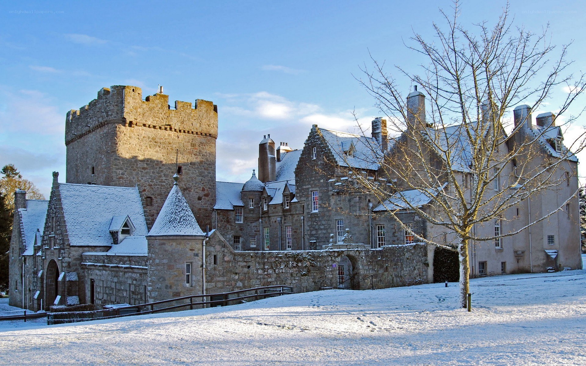 Snow-covered castle in winter