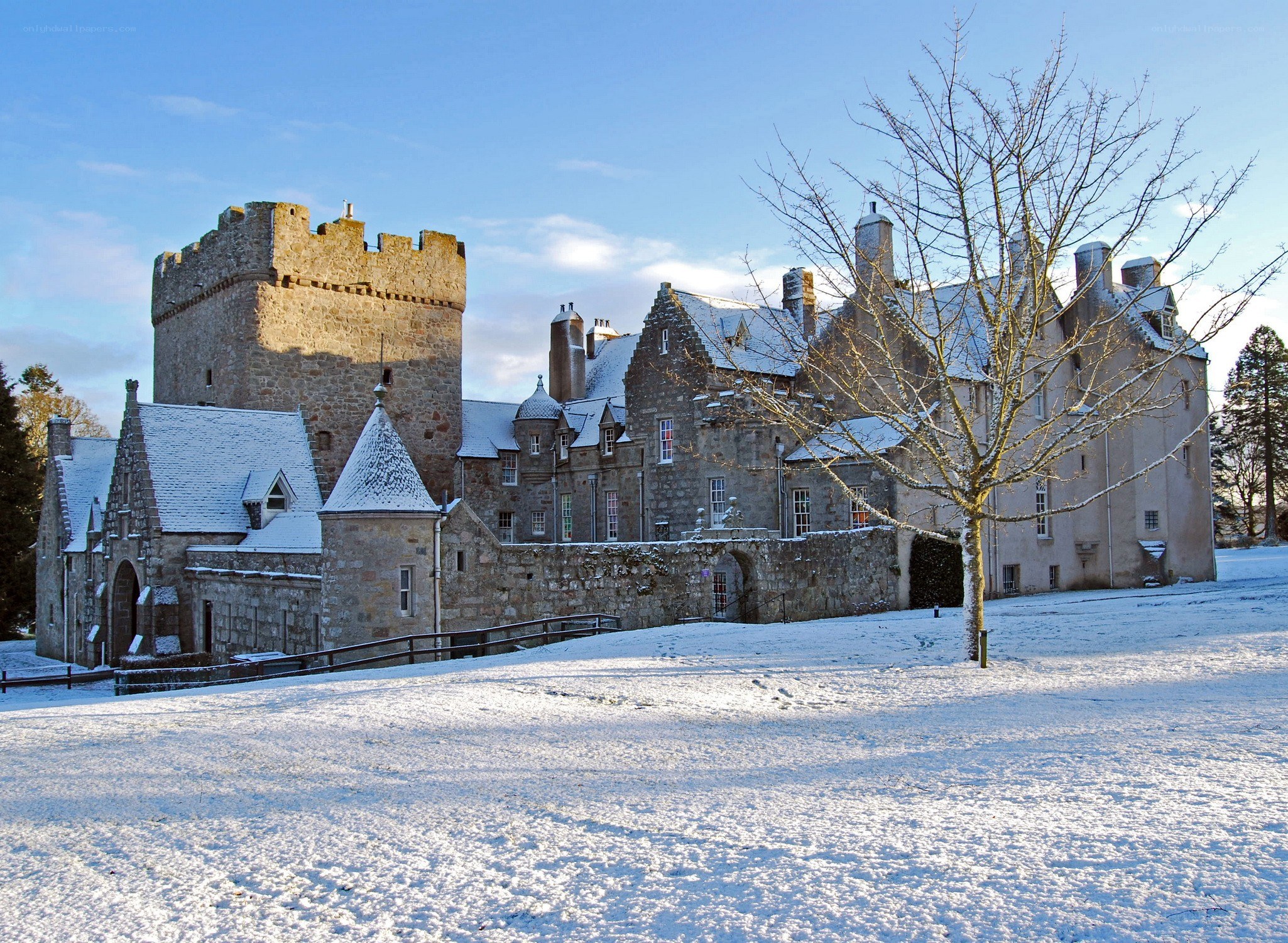 Snow-covered castle in winter