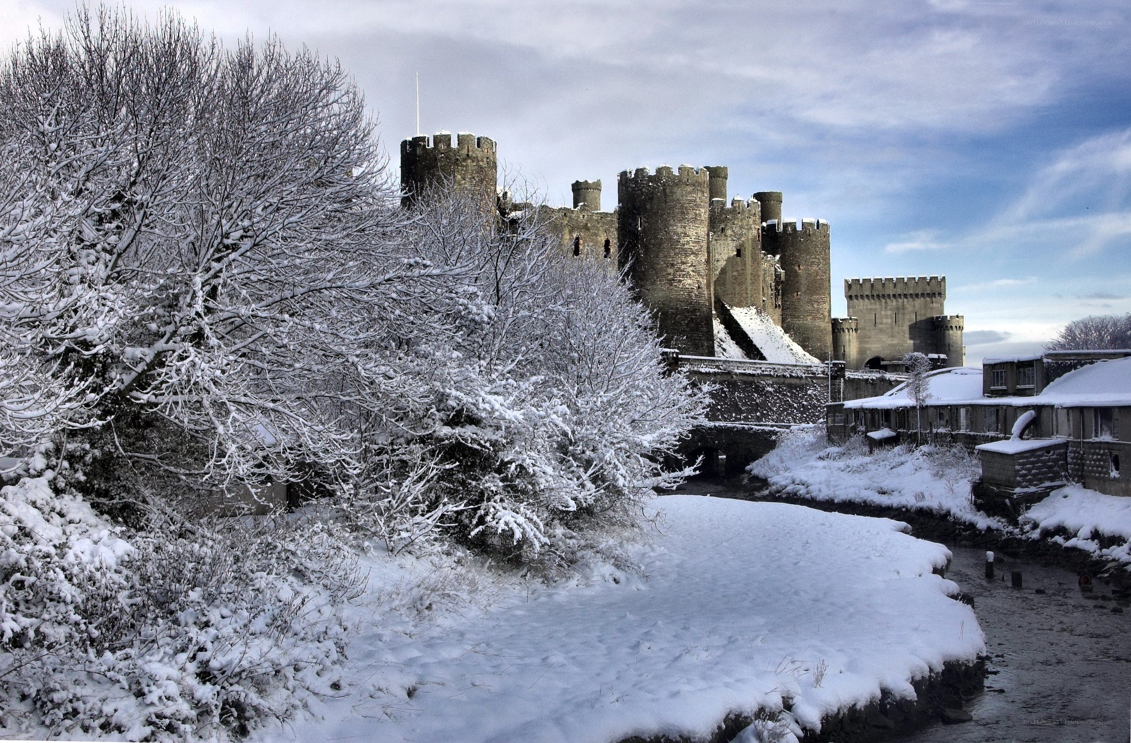 Snow-covered castle in winter