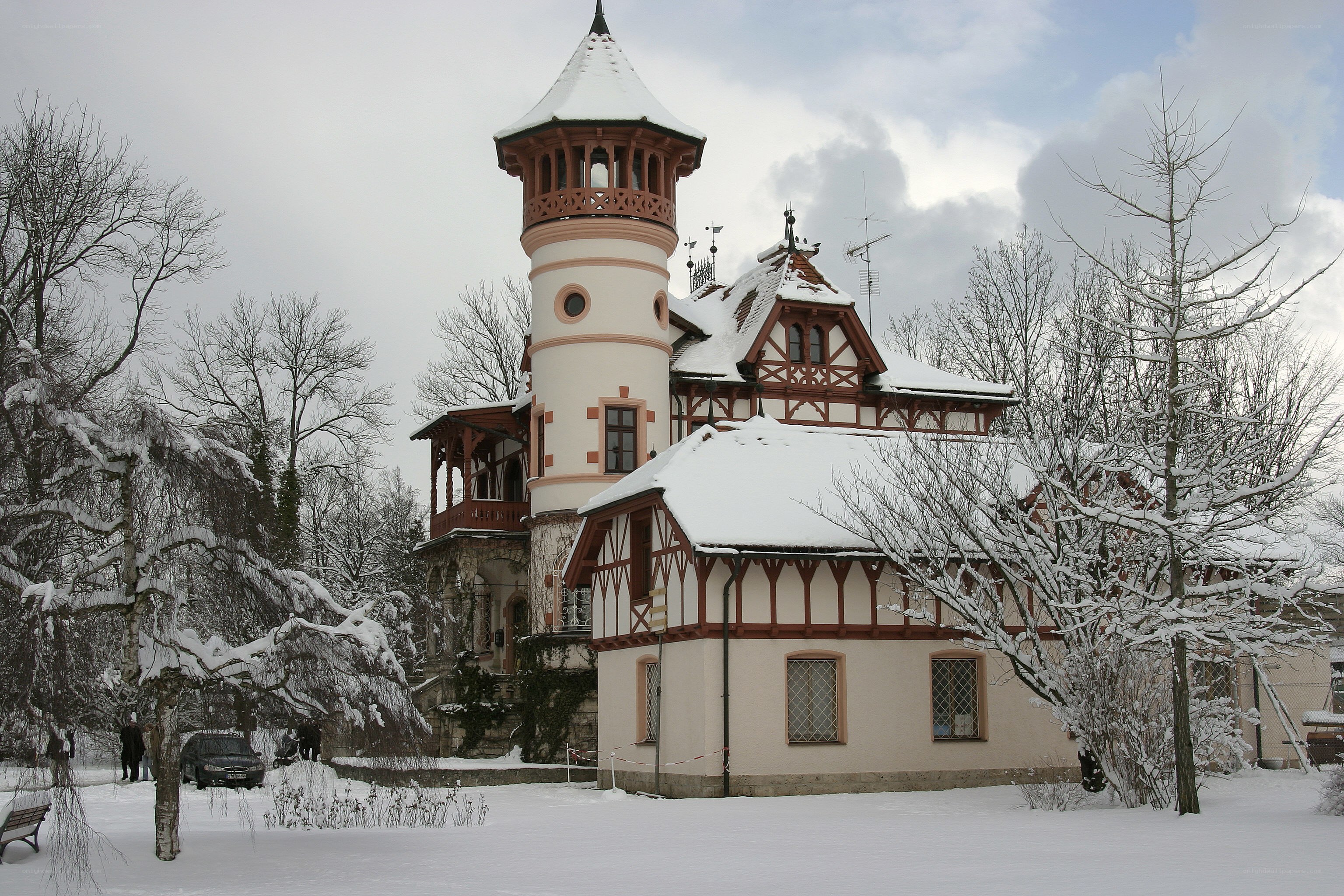 Snow-covered castle in winter