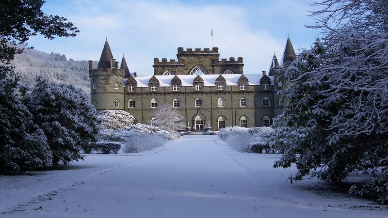 Snow-covered castle in winter