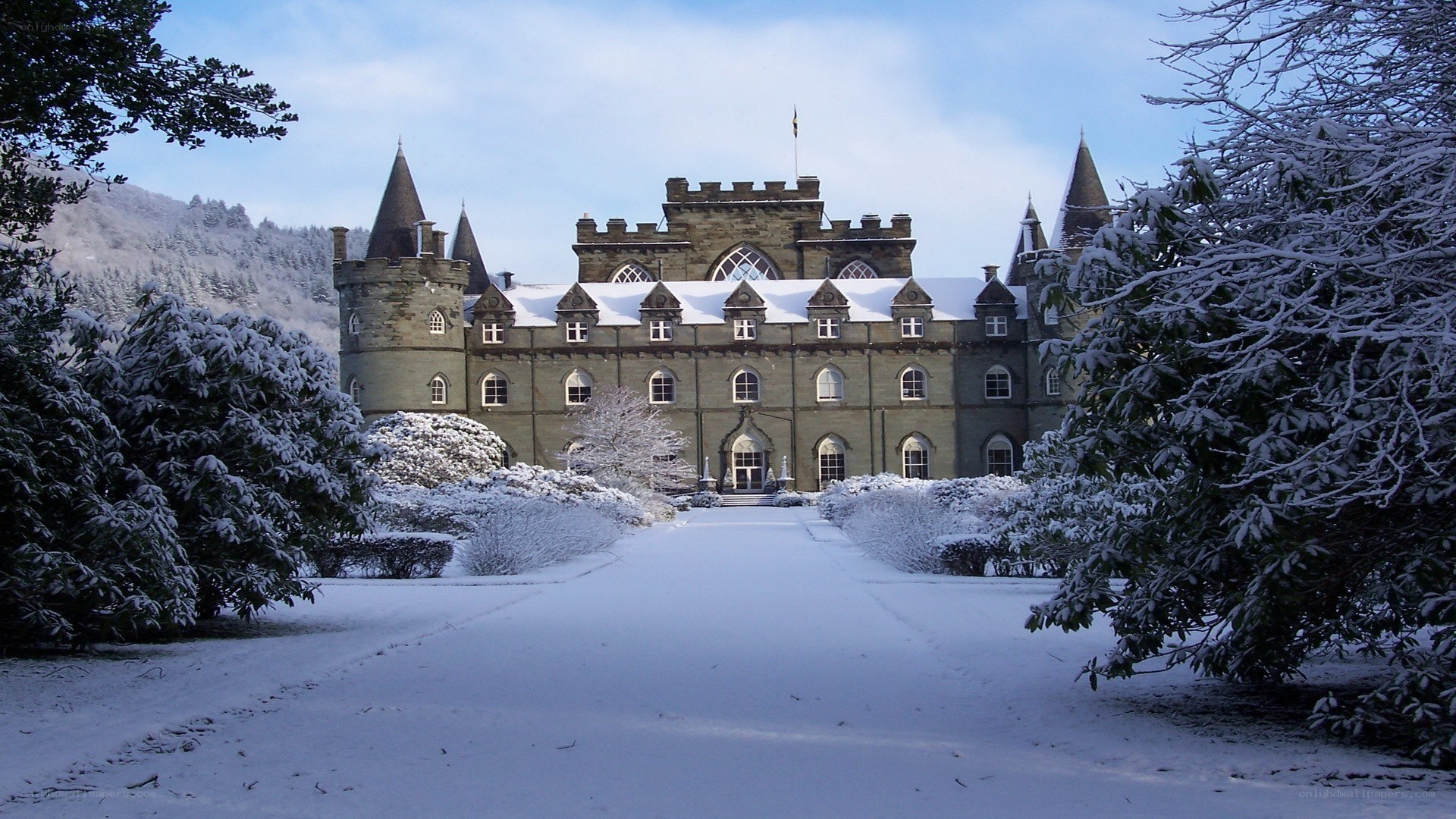 Snow-covered castle in winter