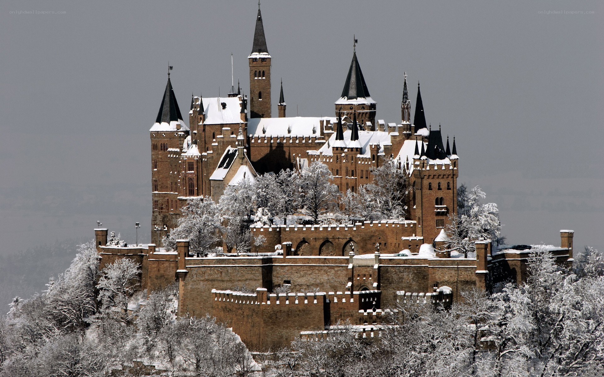 snow-covered castle in winter