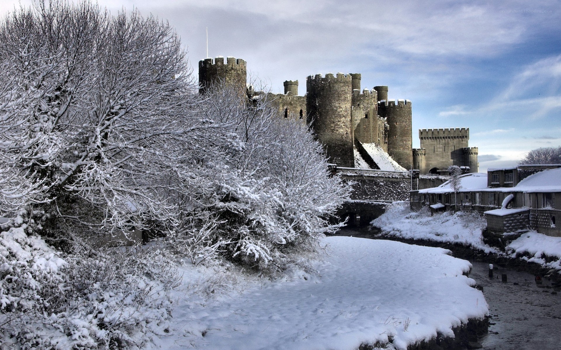 Snow-covered castle in winter