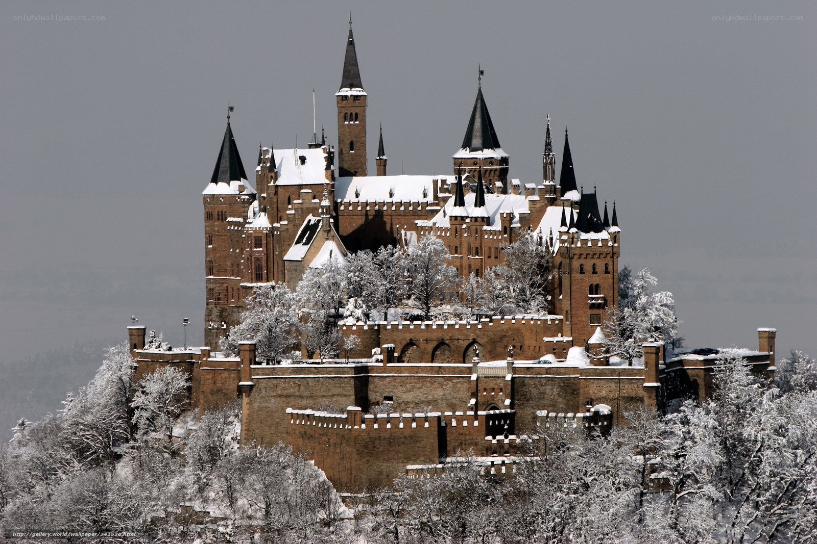 Snow-covered castle in winter