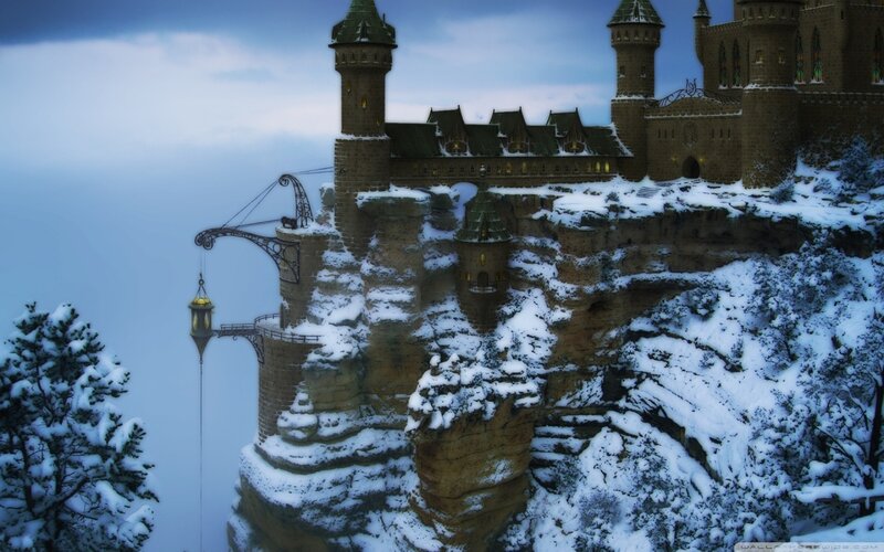 Snow-covered Castle on Cliff