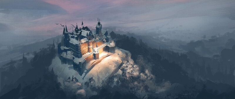 Snow-covered Castle on Hill — Gray
