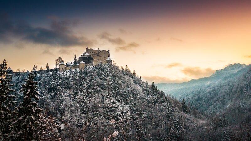 Snow-covered Castle on Hill — Orange