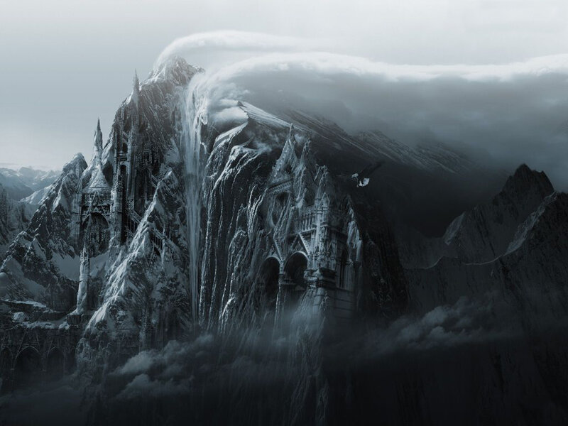 Snow-covered Castle on Mountain