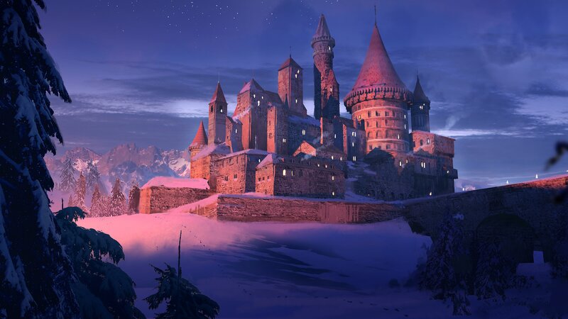 Snow-covered Castle — Purple, Serene