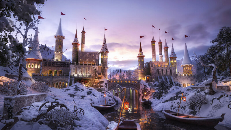 Snow-covered Castle — Purple, Serene, Winter