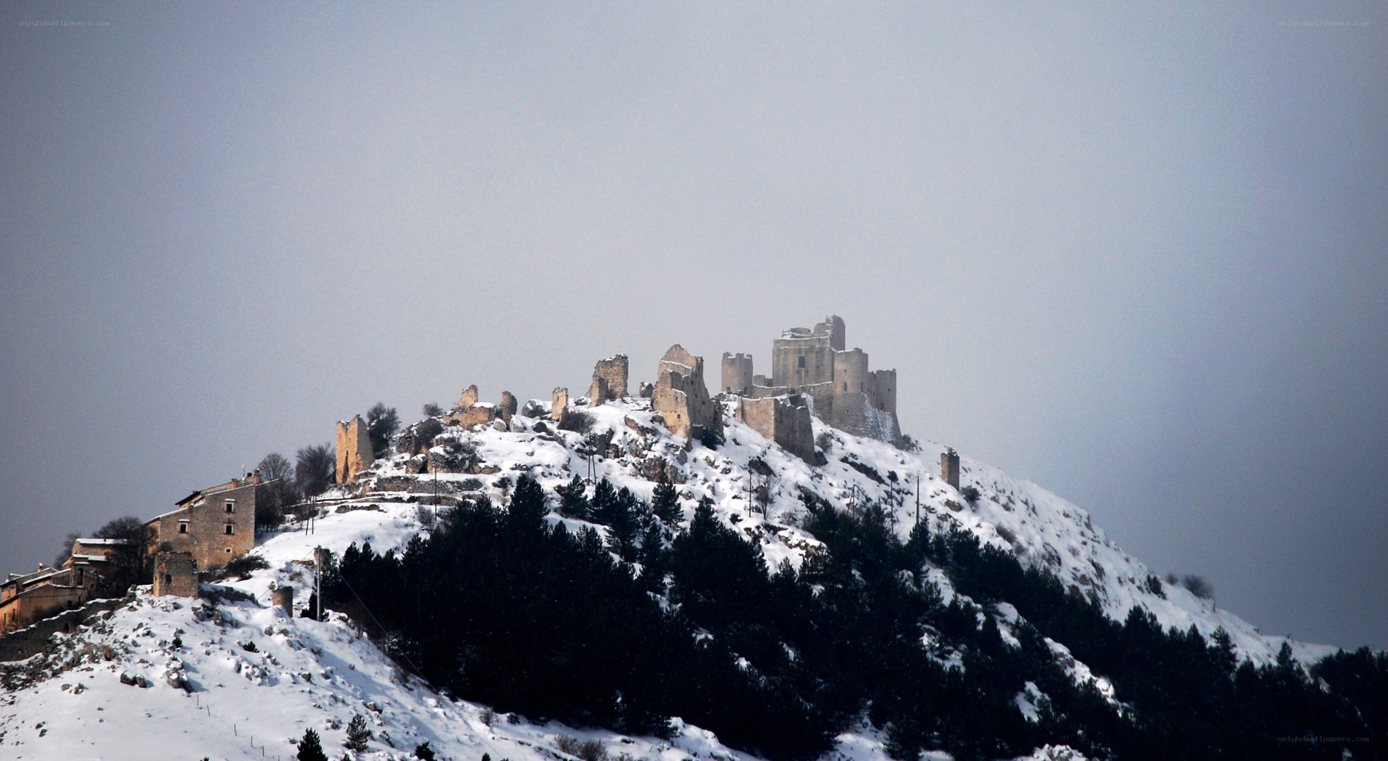 Snow-covered castle ruins