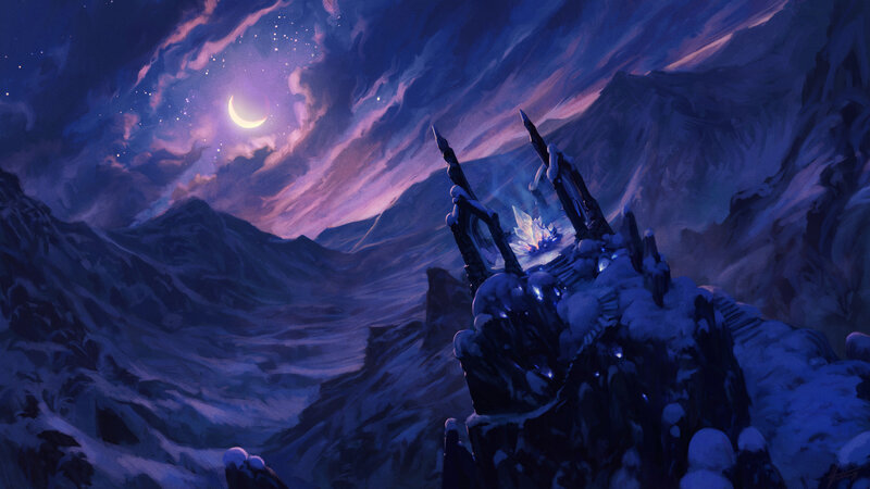 Snow-covered Castle Ruins — Blue, Dramatic, Night