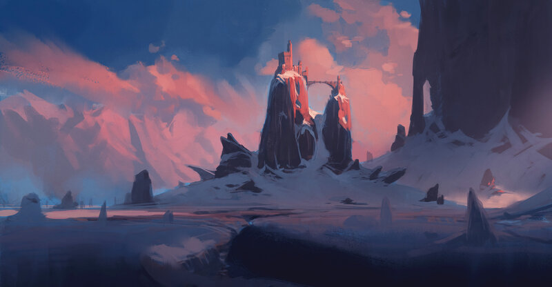 Snow-covered Castle Ruins — Blue, Dramatic, Sunset