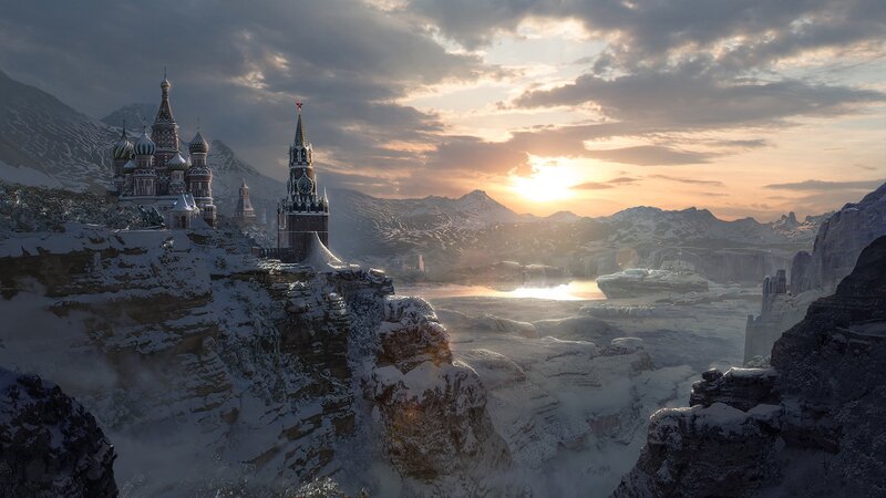 Snow-covered Castle — White, Dramatic, Sunset