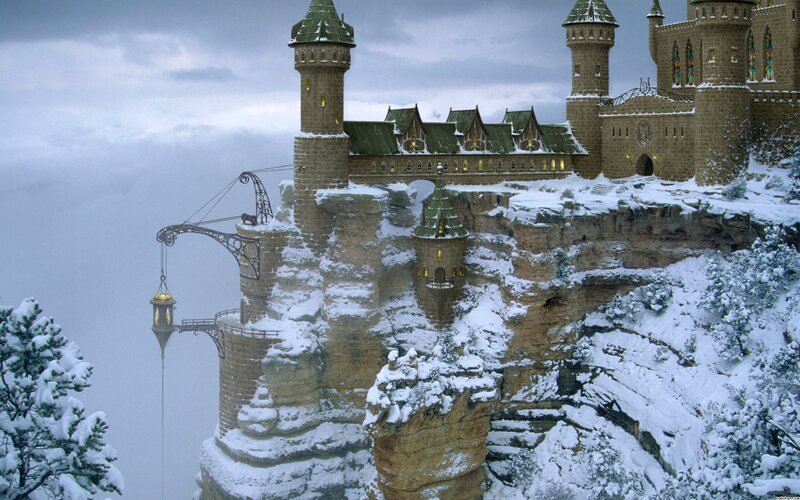 Snow-covered Castle — White, Dramatic, Winter, Digital Art