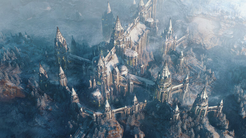 Snow-covered Castle — White, Dramatic, Winter, Digital Art, Towers