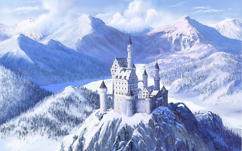 Snow-covered Castle — White, Serene, Winter, Digital Art