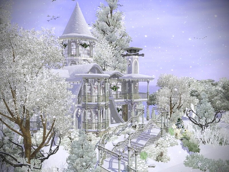 Snow-covered Castle — White, Serene, Winter, Digital Art, Trees