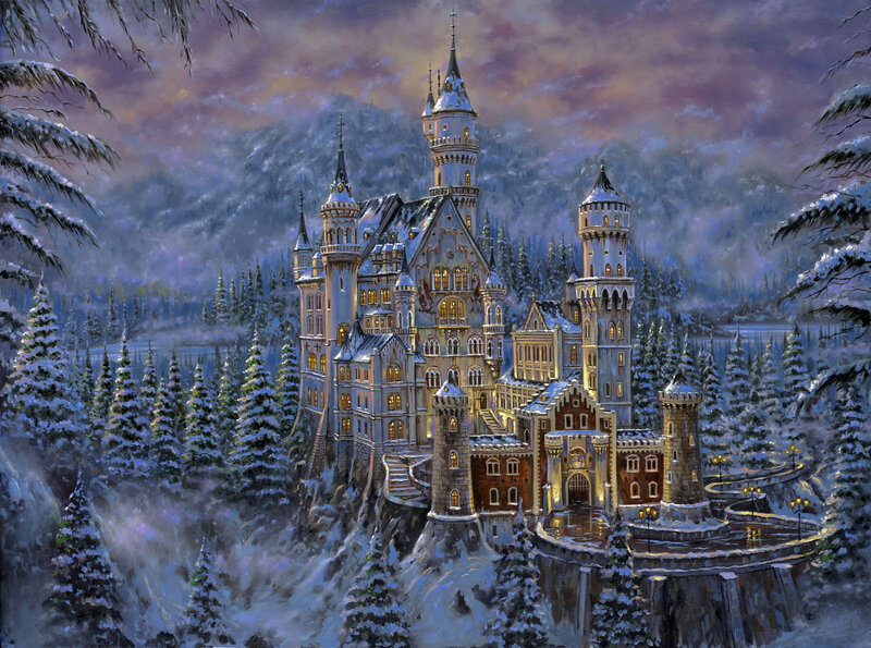 Snow-covered Castle — White, Serene, Winter, Painting