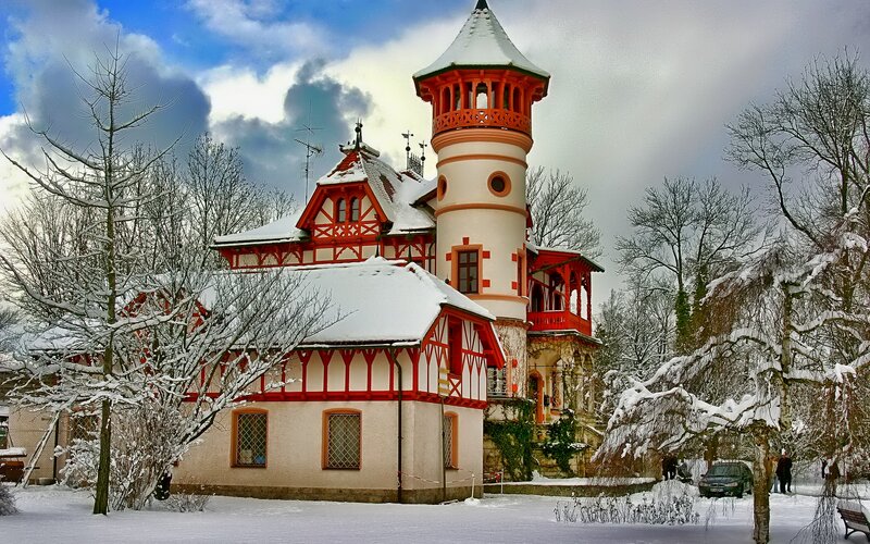 Snow-covered Castle — White, Serene, Winter, Photograph, Trees