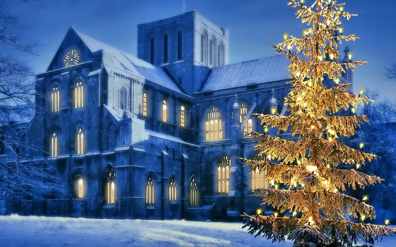 Snow-covered Cathedral — Blue, Serene