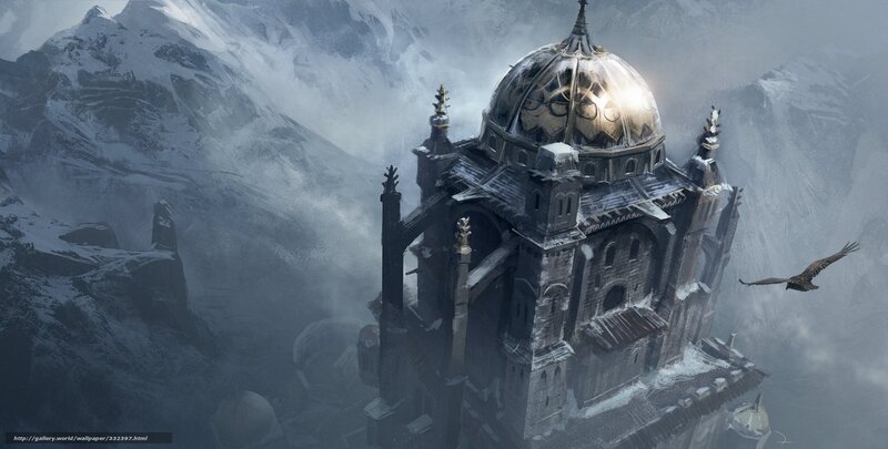 Snow-covered Cathedral — Gray, Dramatic, Winter, Digital Art