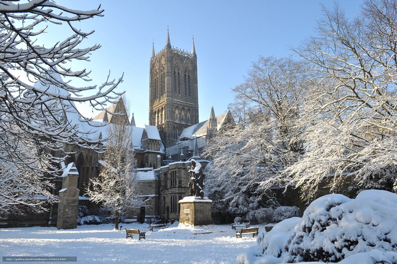 Snow-covered cathedral in winter