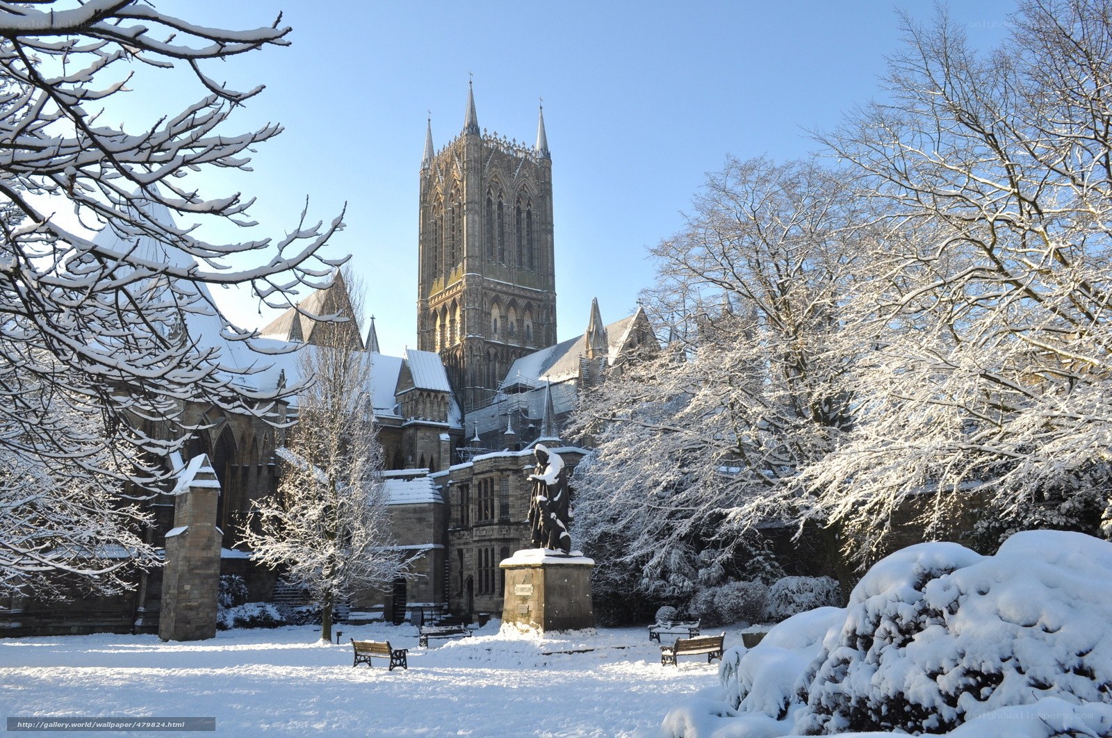 Snow-covered cathedral in winter