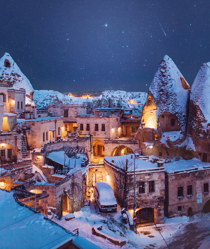 Snow-covered Cave Houses