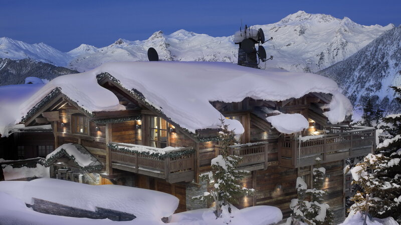 Snow-covered Chalet — White, Serene, Night, Photograph