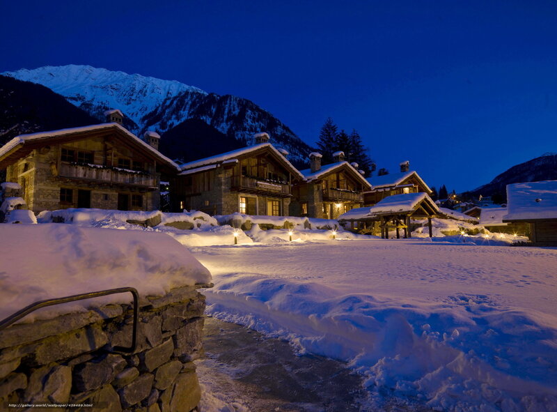 Snow-covered Chalets — Blue, Serene