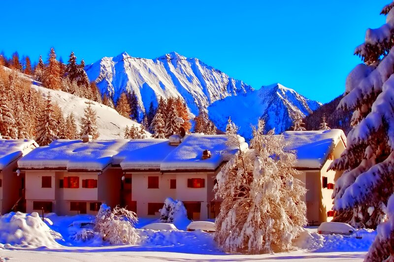 Snow-covered Chalets — Blue