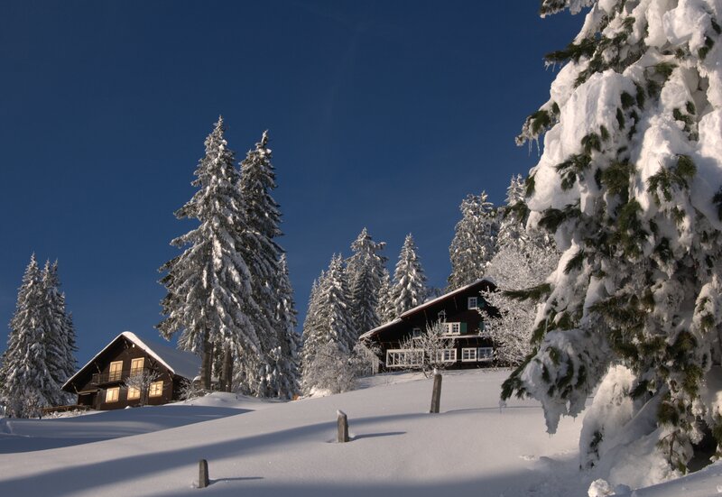 Snow-covered Chalets — White, Serene, Winter, Photograph