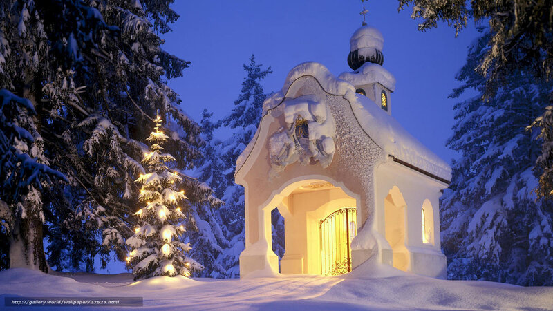 Snow-covered Chapel at Night — White