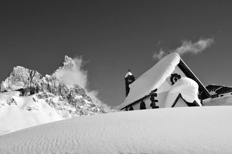 Snow-covered Chapel — Black