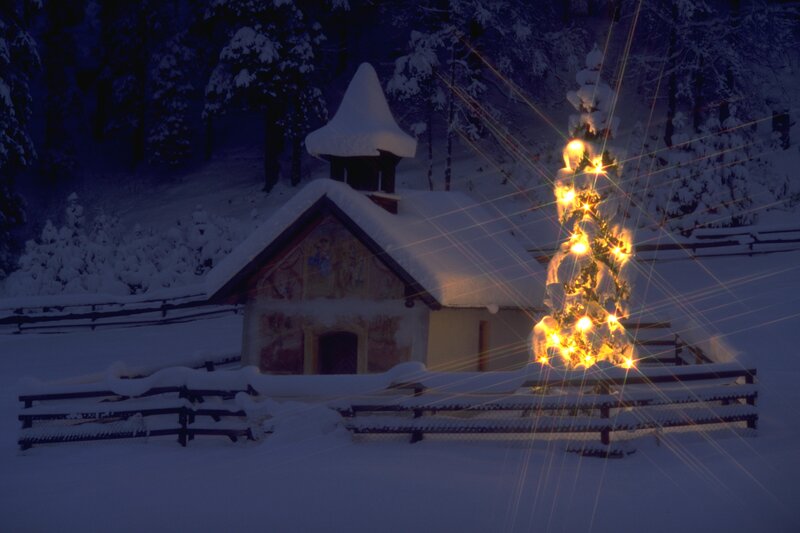 Snow-covered Chapel — Blue, Serene, Night