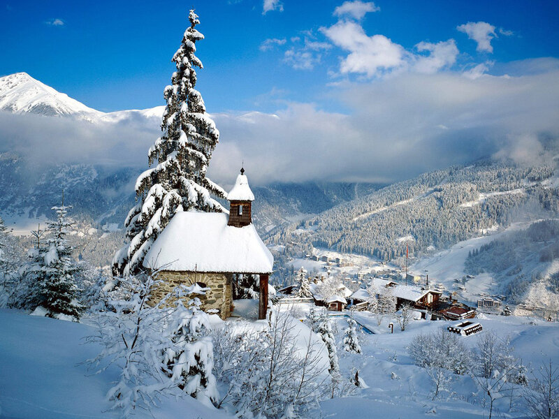 Snow-covered Chapel — Blue, Serene