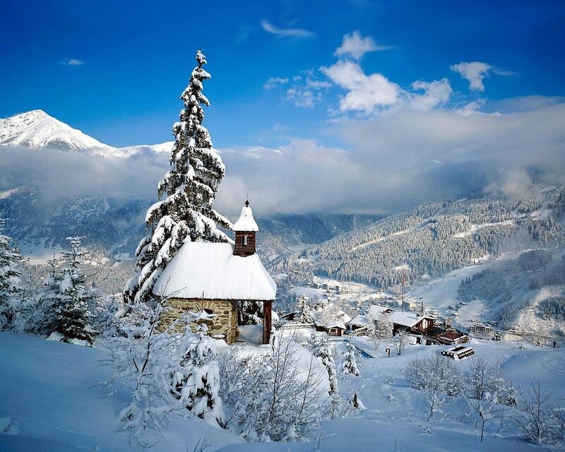 Snow-covered Chapel — Trees
