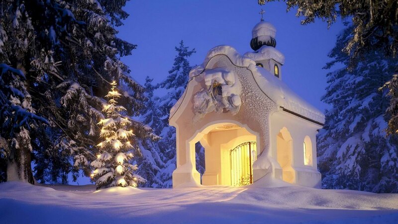 Snow-covered Chapel — White, Serene, Night