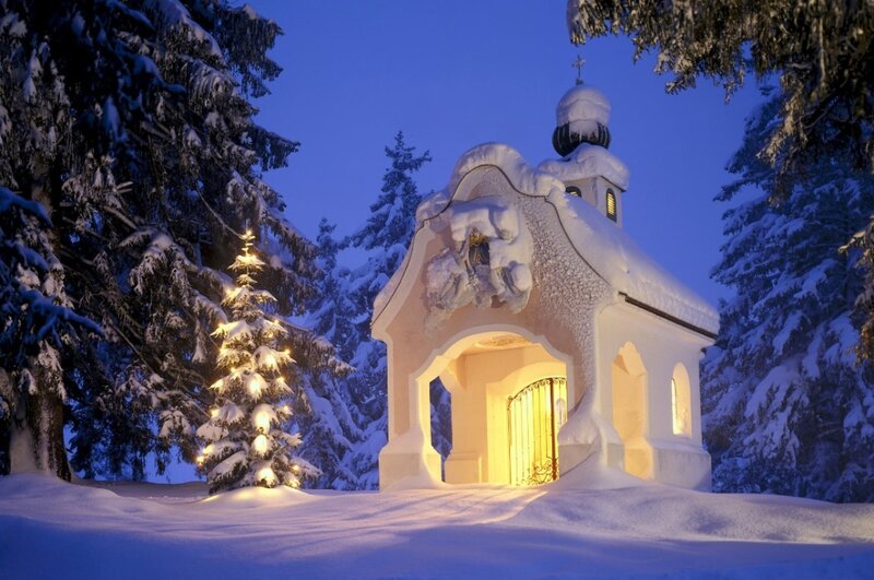 Snow-covered Chapel — White, Serene, Winter, Photograph