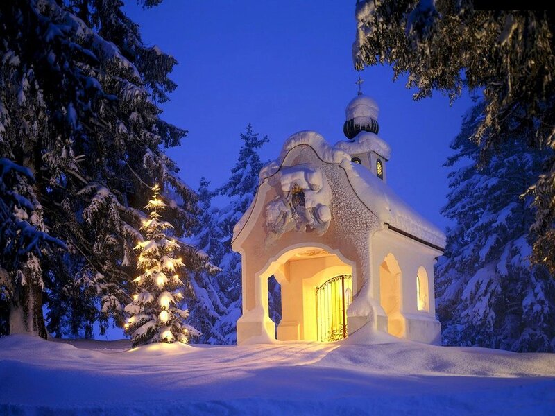 Snow-covered Chapel — White, Serene, Winter