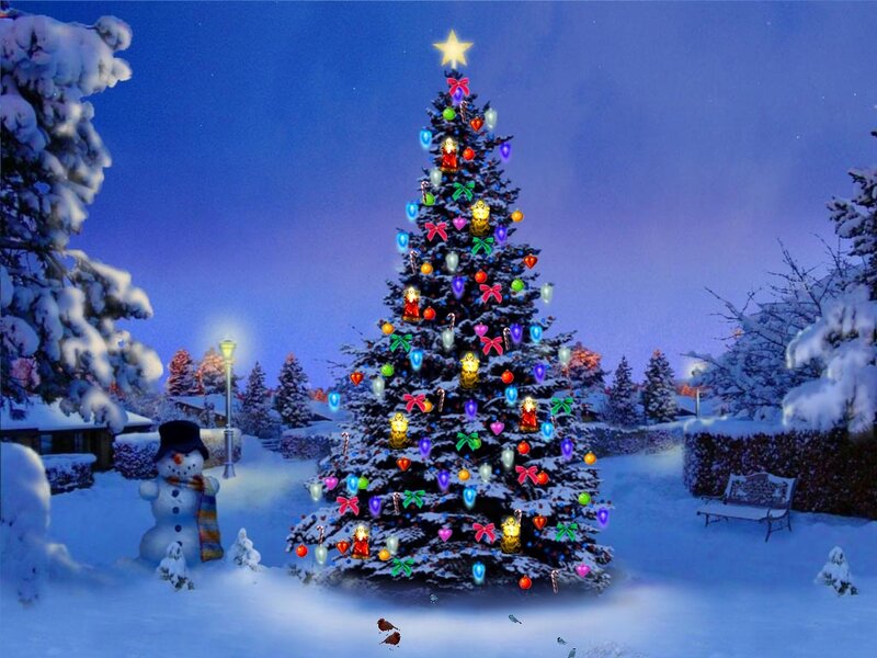 Snow-covered Christmas Tree — Blue, Festive, Night, Digital Art