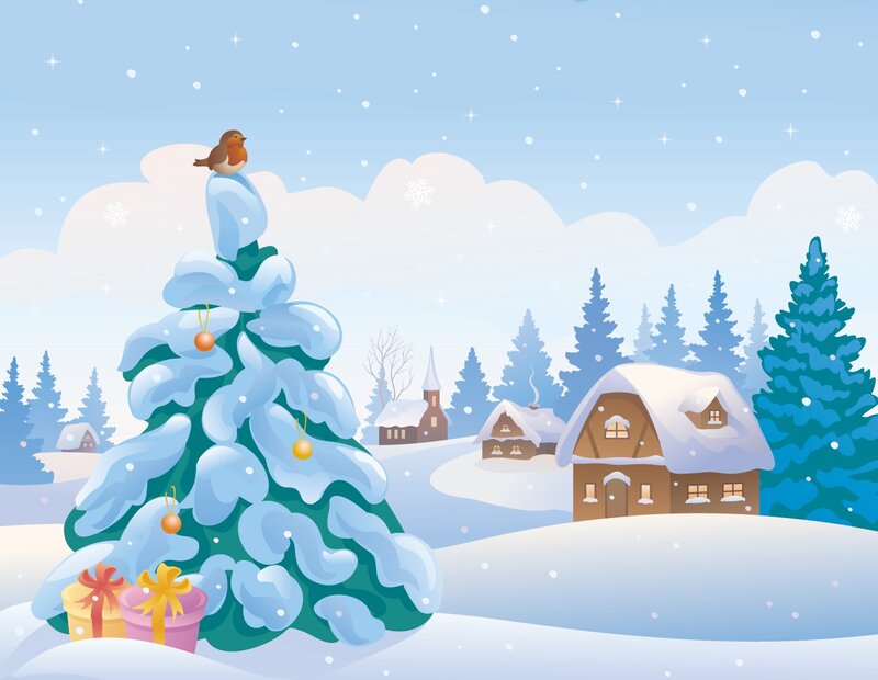 Snow-covered Christmas Tree — Blue, Peaceful