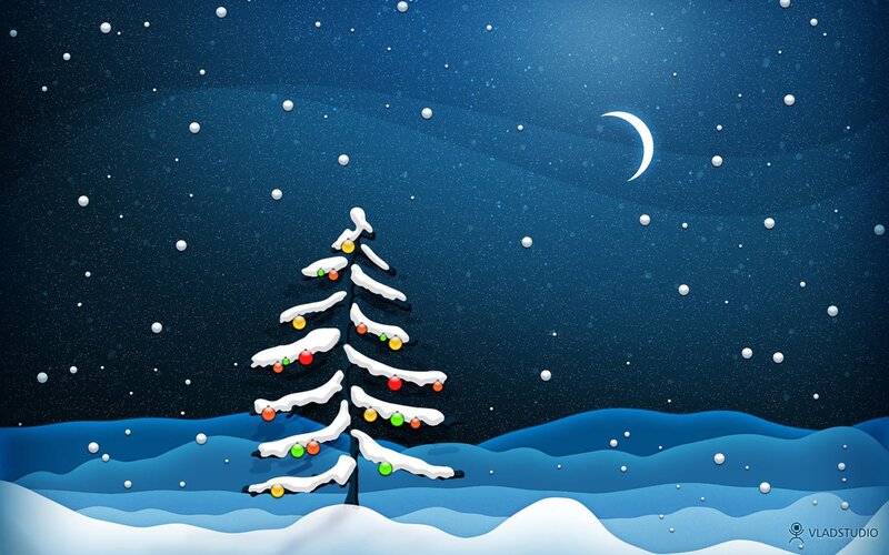 Snow-covered Christmas Tree — Blue, Serene, Night