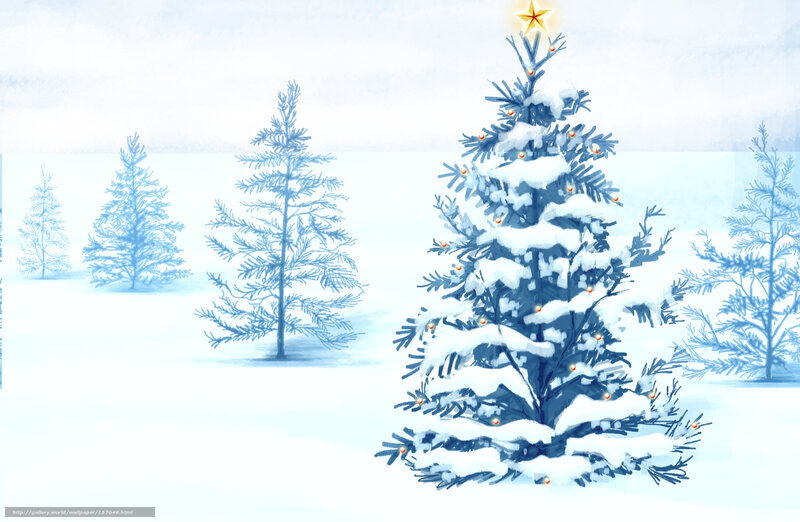 Snow-covered Christmas Tree — Blue, Serene, Winter, Digital Art, Star