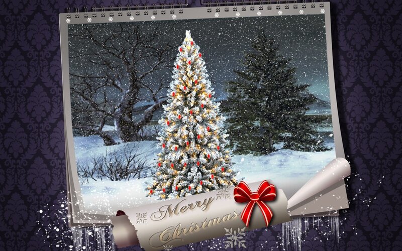 Snow-covered Christmas Tree — White, Festive, Winter, Digital Art