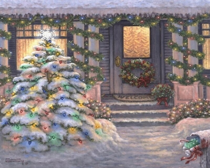 Snow-covered Christmas Tree — White, Festive, Winter, Painting