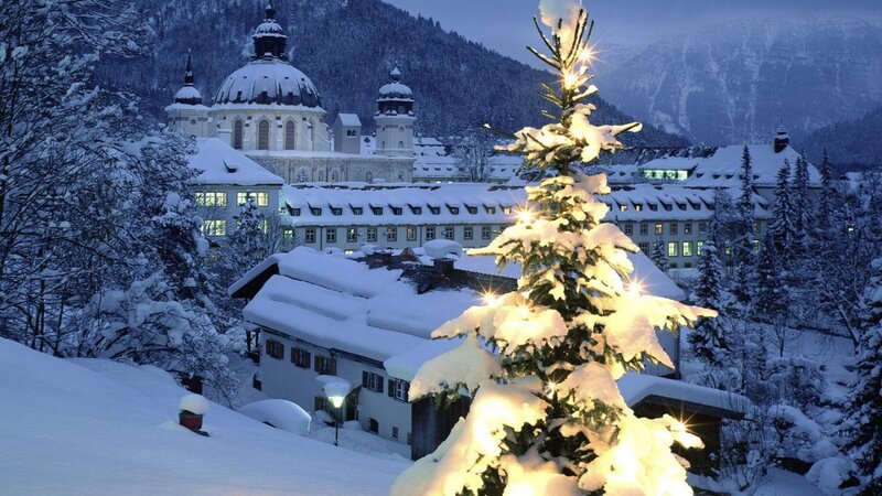 Snow-covered Christmas Tree — White, Serene, Night, Photograph